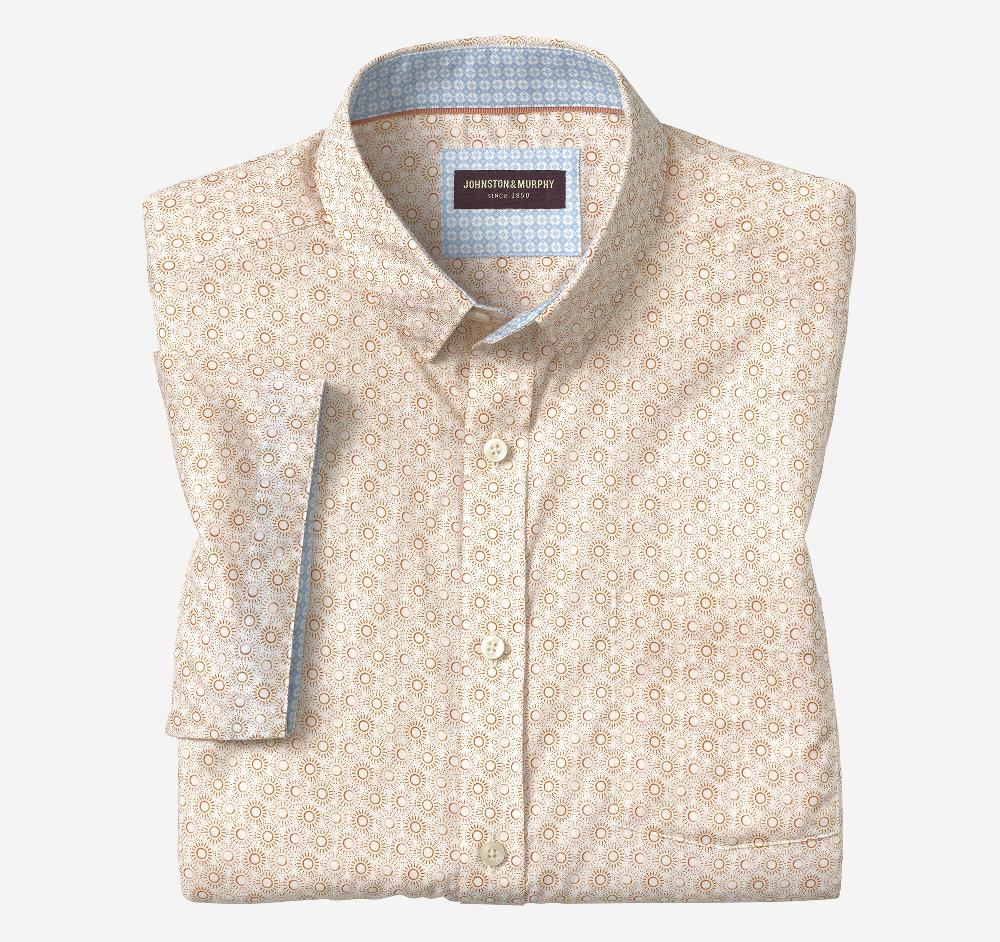 Johnston & Murphy Printed Short-Sleeve Shirt Rust Sun