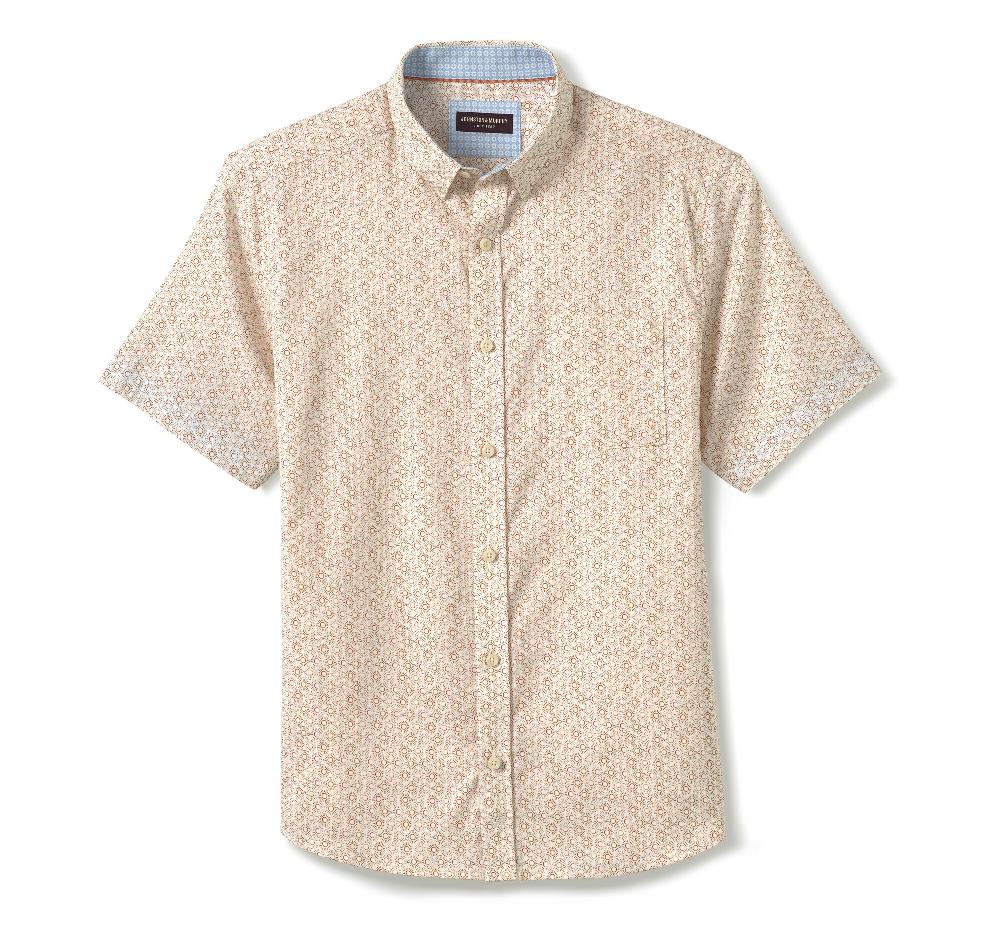 Johnston & Murphy Printed Short-Sleeve Shirt Rust Sun