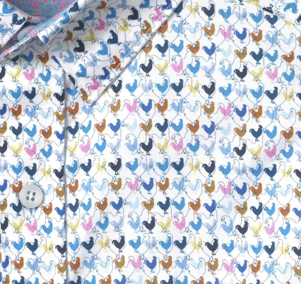 Johnston & Murphy Printed Short-Sleeve Shirt White Multi Rooster