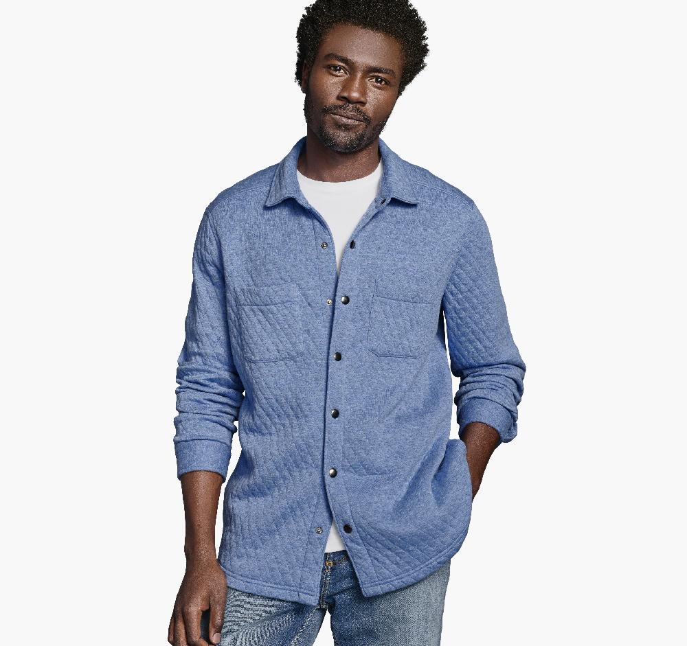 Johnston & Murphy Quilted Snap-Front Knit Light Blue Heather