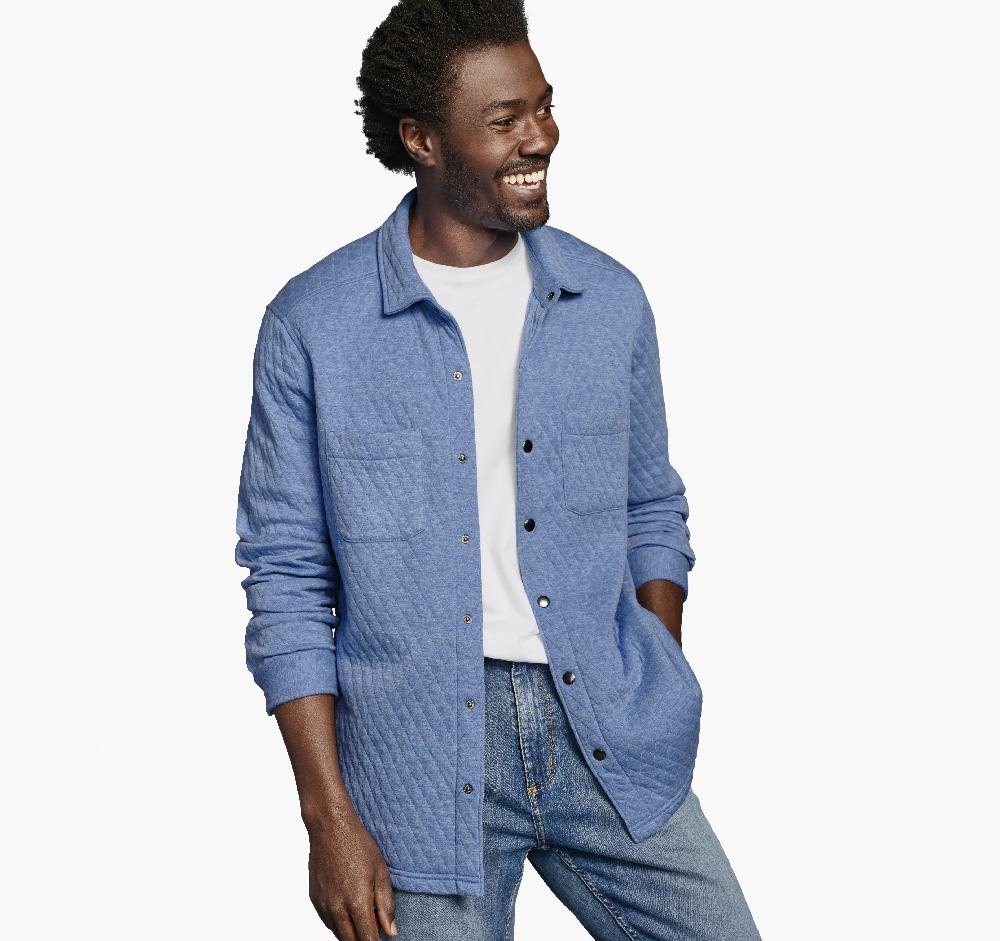 johnston & murphy Quilted Snap-Front Knit Light Blue Heather