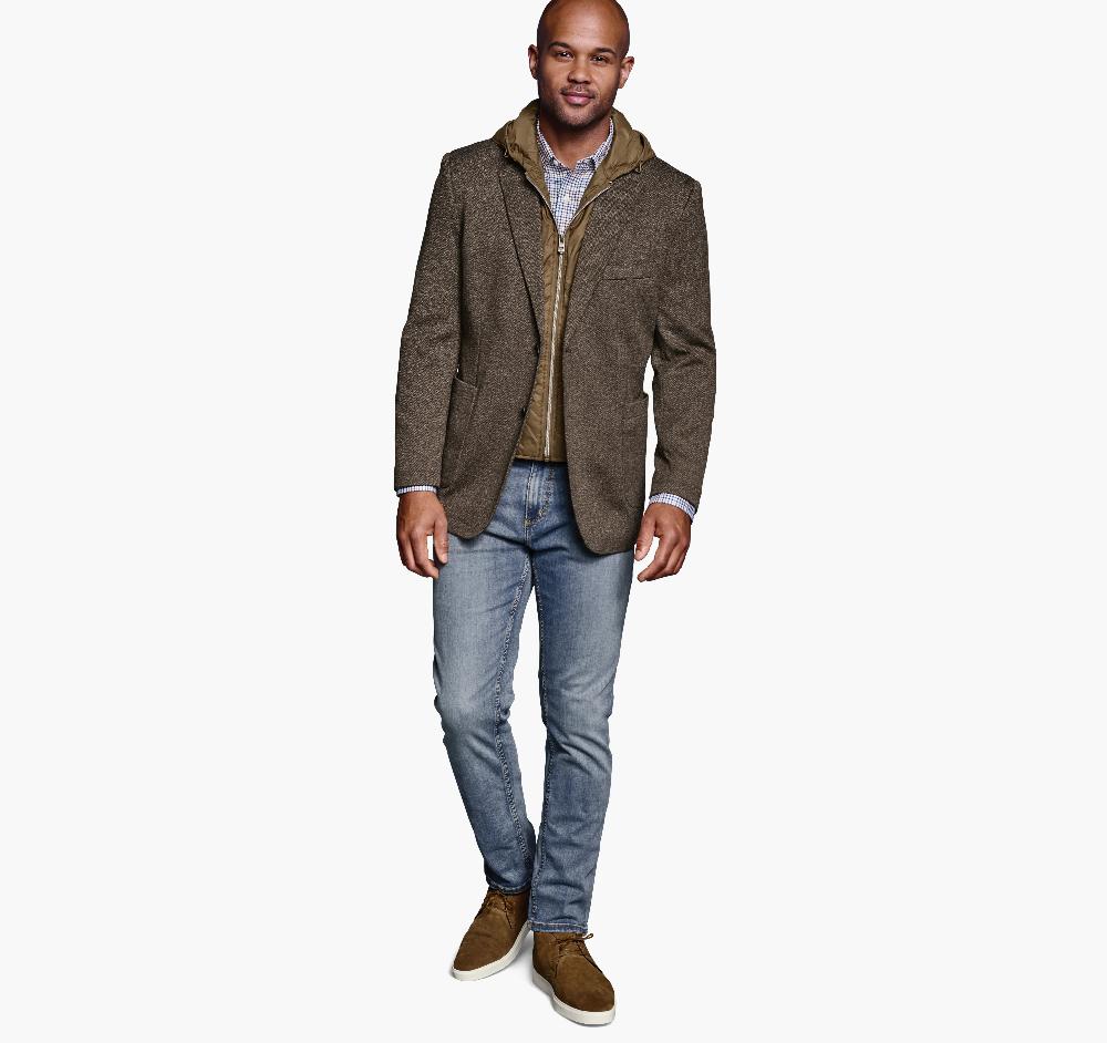 Johnston & Murphy Removable Hooded/Bib Knit Blazer Camel/Navy