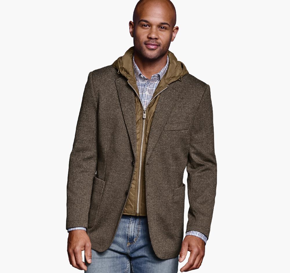 johnston & murphy Removable Hooded/Bib Knit Blazer Camel/Navy