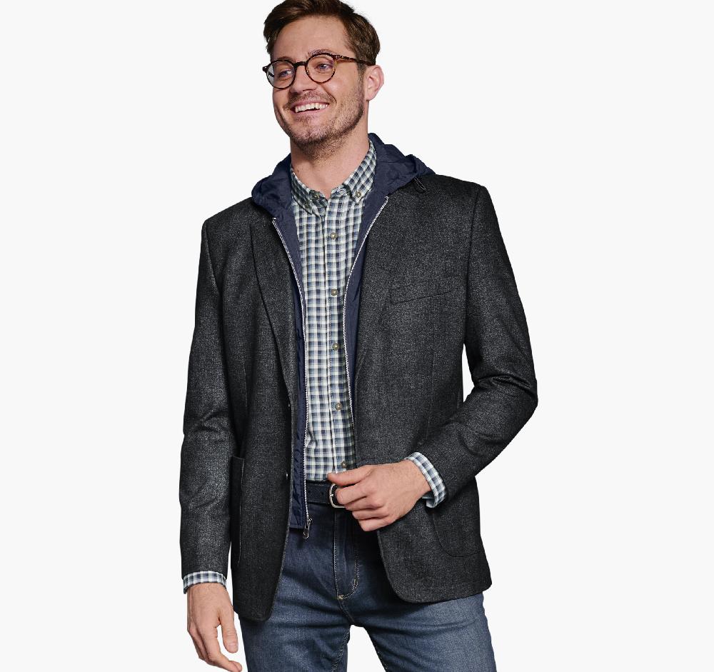 johnston & murphy Removable Hooded/Bib Knit Blazer Charcoal/Navy
