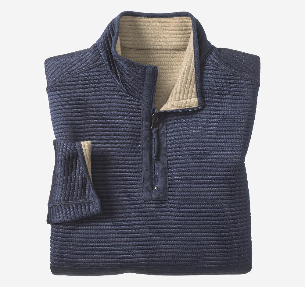 Johnston & Murphy Reversible Channel-Quilted Quarter-Zip Brown Heather/Navy