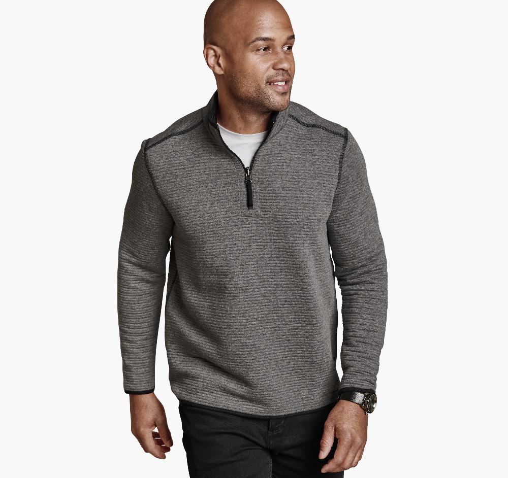 johnston & murphy Reversible Channel-Quilted Quarter-Zip Gray Heather/Black