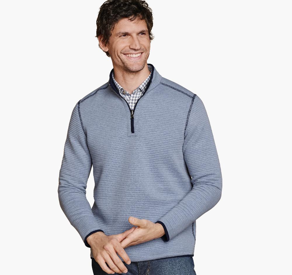 johnston & murphy Reversible Channel-Quilted Quarter-Zip Light Blue Heather/Navy