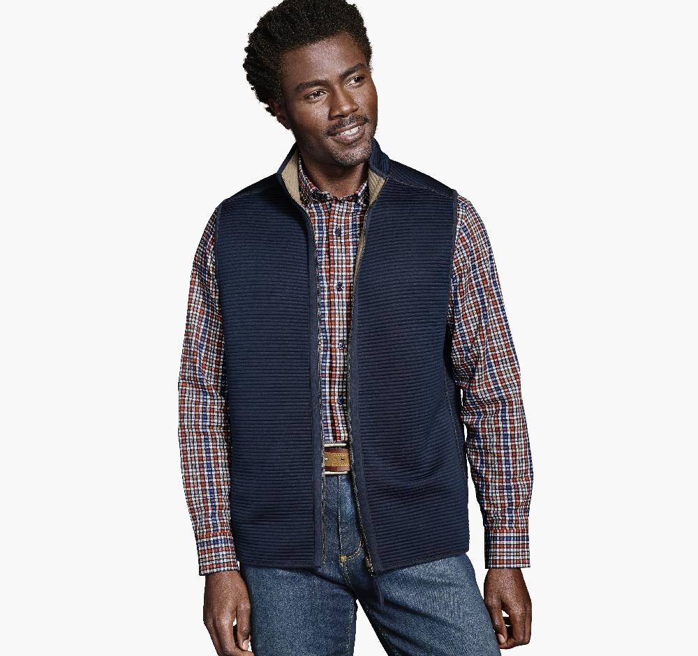 Johnston & Murphy Reversible Channel Quilted Vest Brown Heather/Navy