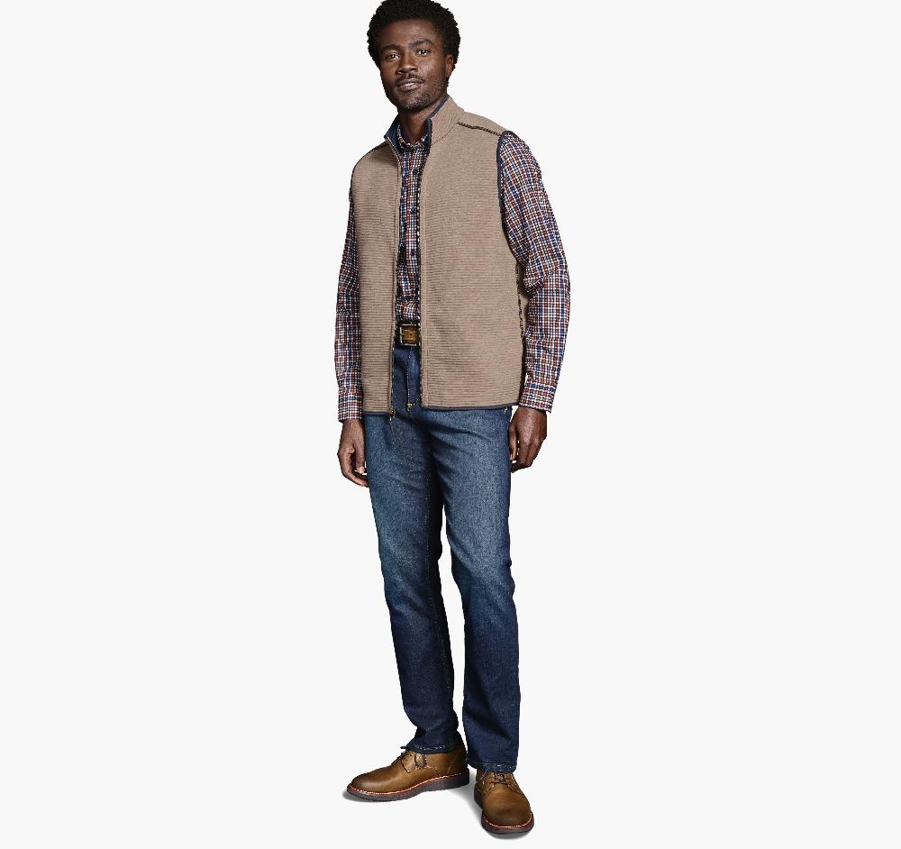 Johnston & Murphy Reversible Channel Quilted Vest Brown Heather/Navy