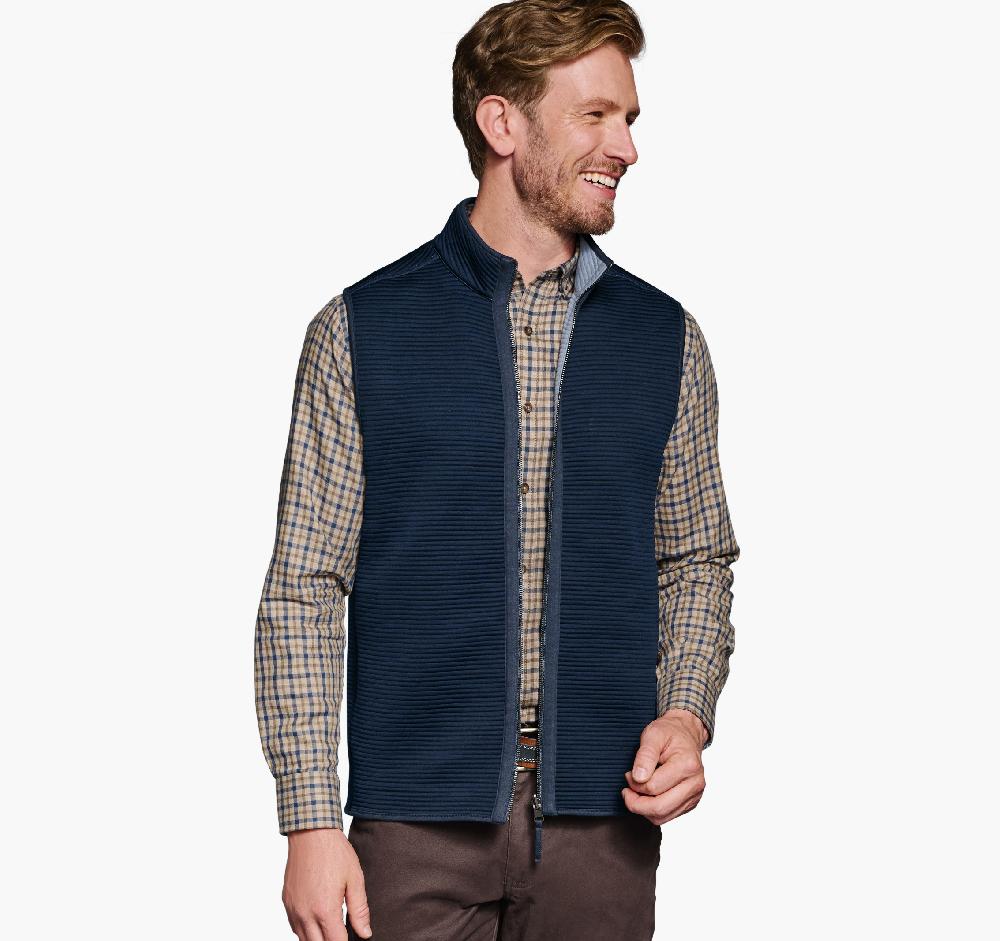 Johnston & Murphy Reversible Channel Quilted Vest Light Blue Heather/Navy
