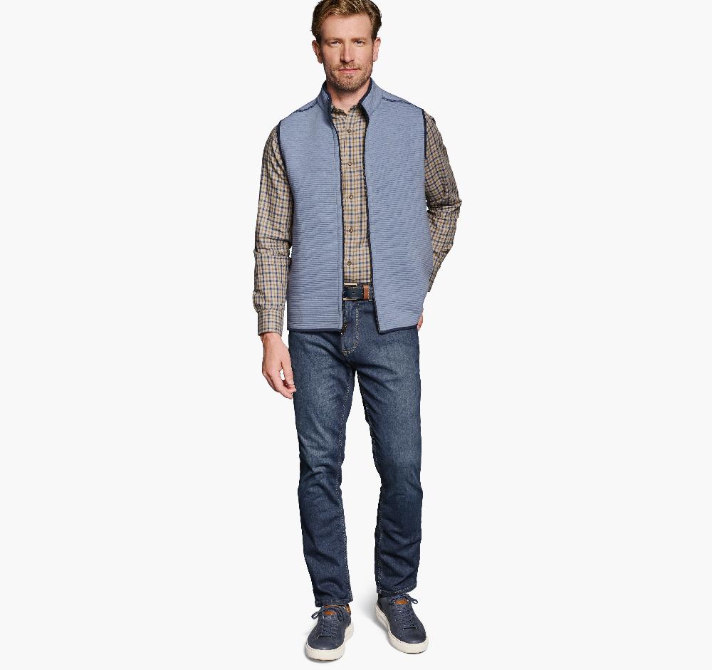 Johnston & Murphy Reversible Channel Quilted Vest Light Blue Heather/Navy