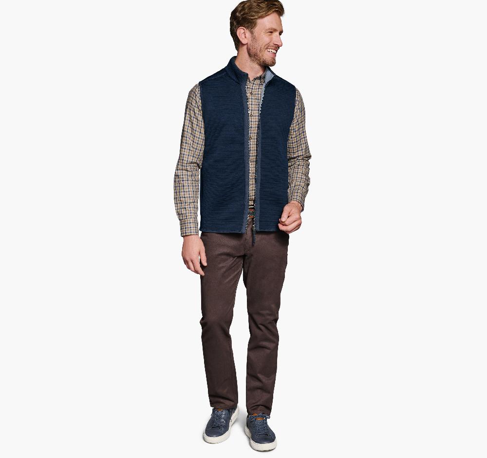 Johnston & Murphy Reversible Channel Quilted Vest Light Blue Heather/Navy