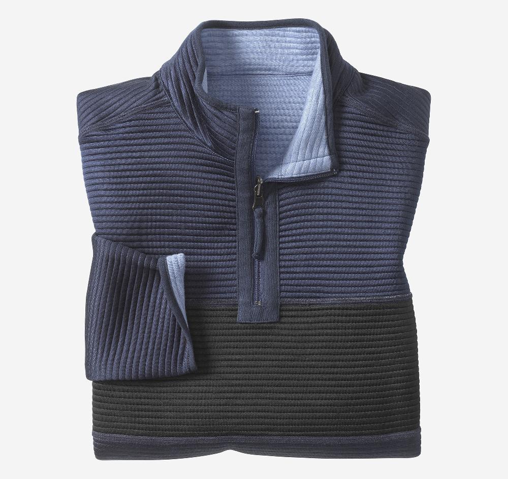 Johnston & Murphy Reversible Colorblock Channel-Quilted Quarter-Zip Light Blue Heather/Navy