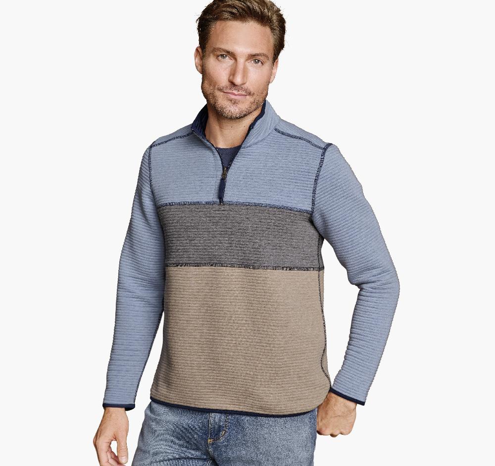 johnston & murphy Reversible Colorblock Channel-Quilted Quarter-Zip Light Blue Heather/Navy