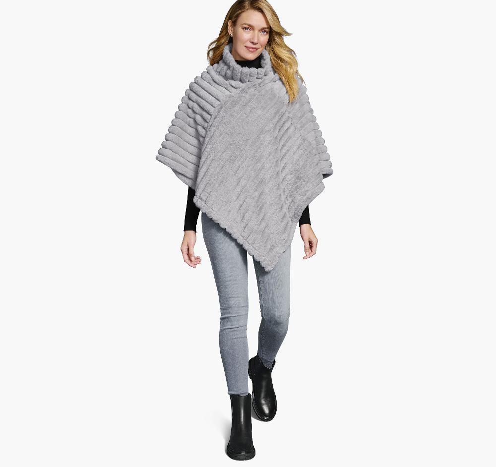Johnston & Murphy Reversible Faux-Fur Poncho Gray/Gray Heather