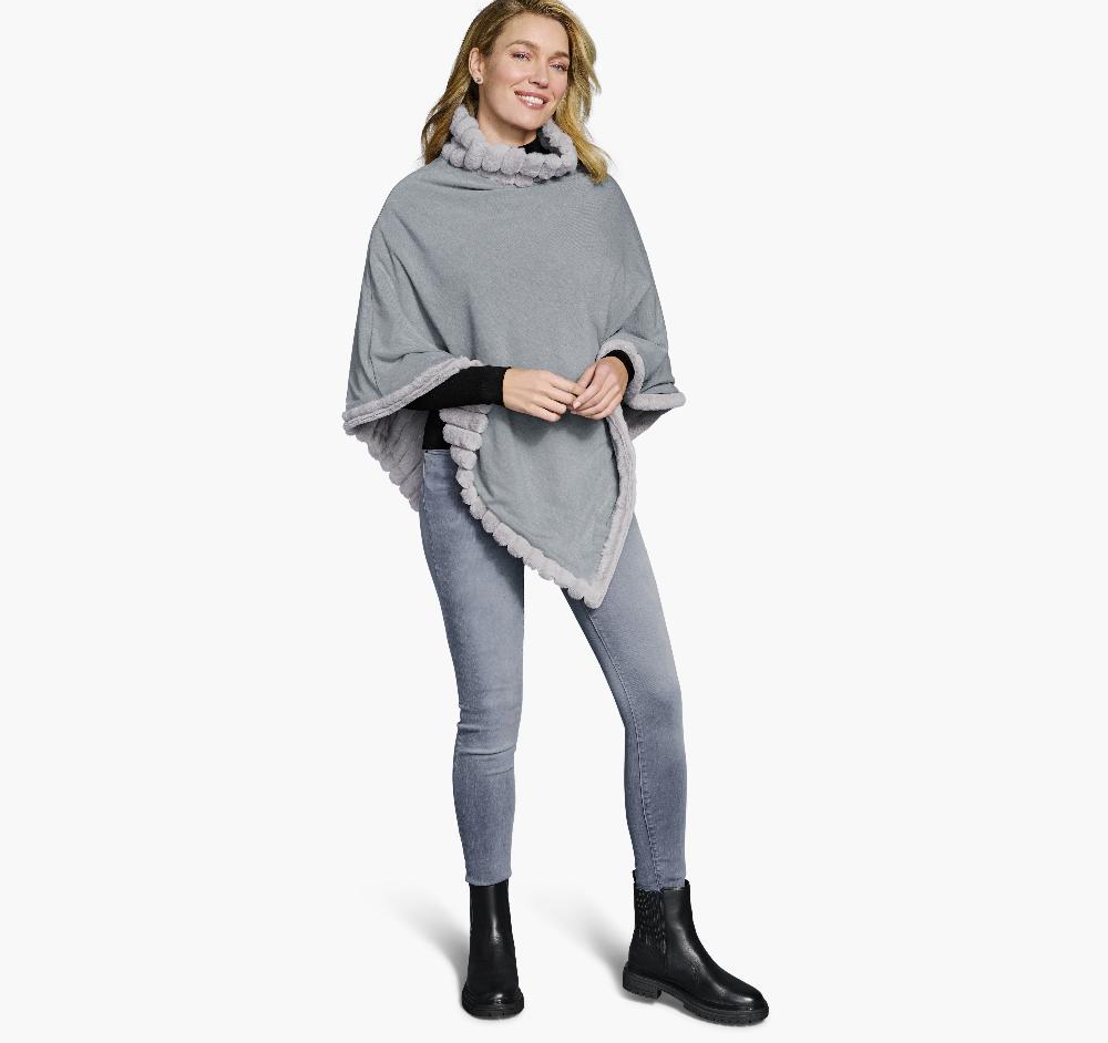 Johnston & Murphy Reversible Faux-Fur Poncho Gray/Gray Heather
