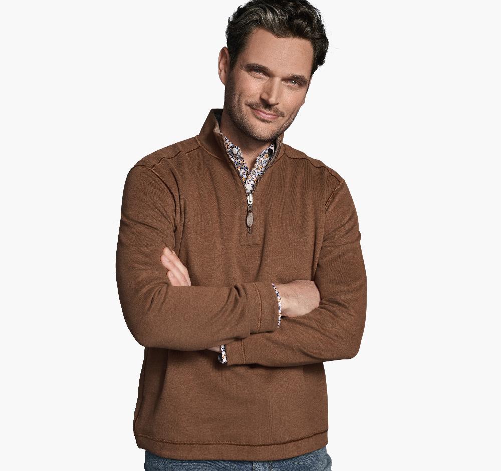 johnston & murphy Reversible Solid Quarter-Zip Rust/Oatmeal
