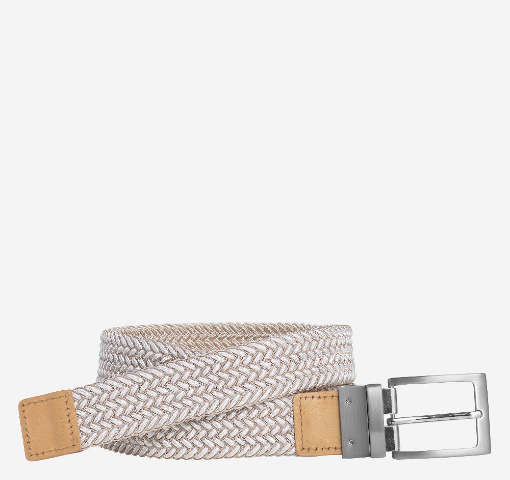 Johnston & Murphy Reversible Stretch-Woven Belt Dark Taupe/White