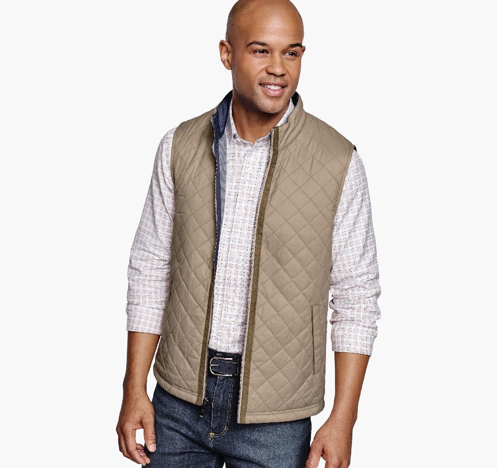Johnston & Murphy Reversible Vest Taupe/Blue Birdseye