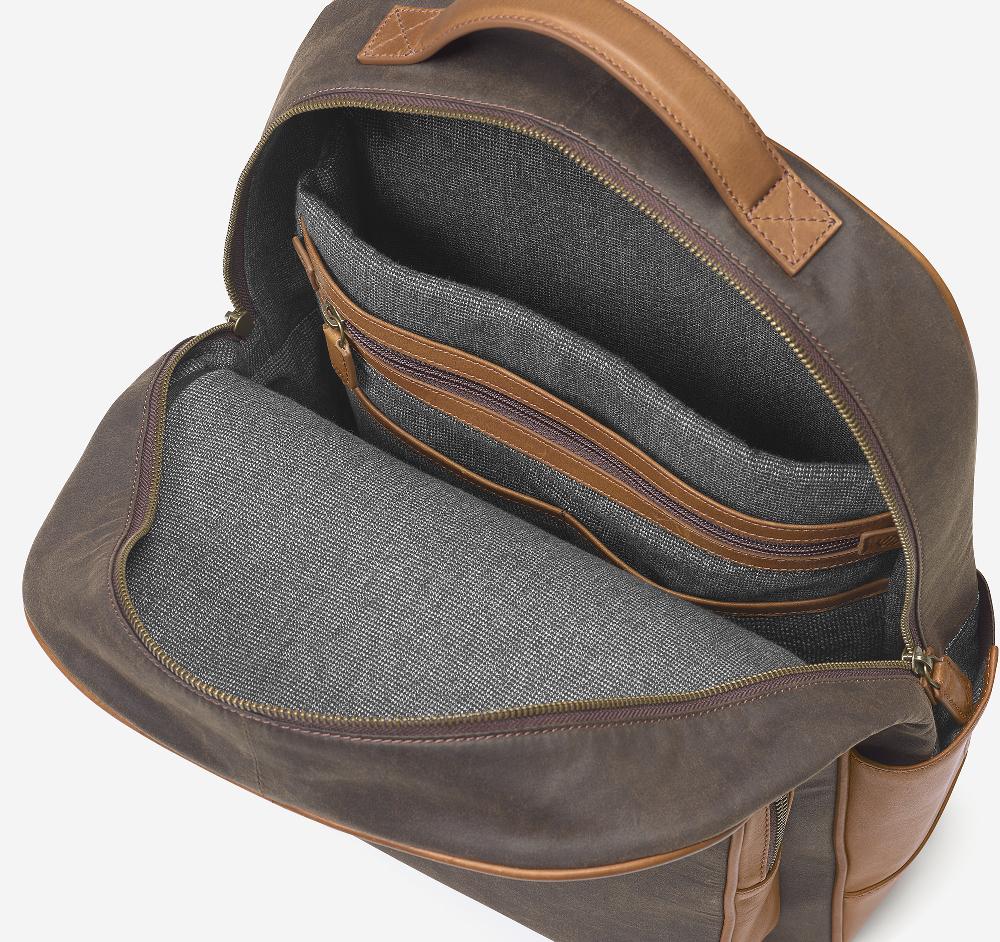 Johnston & Murphy Rhodes Backpack Brown Antique Cotton/Tan Full Grain