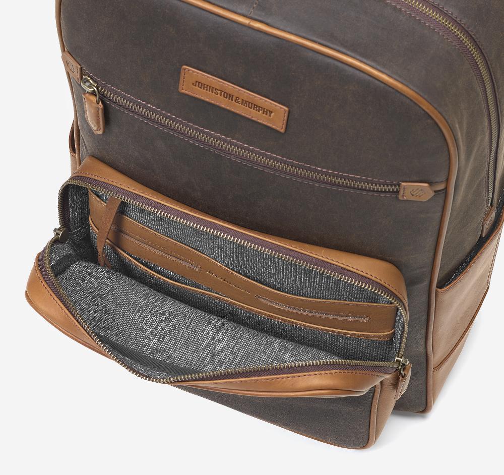 Johnston & Murphy Rhodes Backpack Brown Antique Cotton/Tan Full Grain