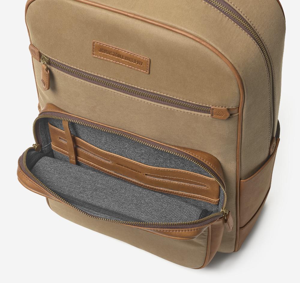Johnston & Murphy Rhodes Backpack Camel Antique Cotton/Tan Full Grain