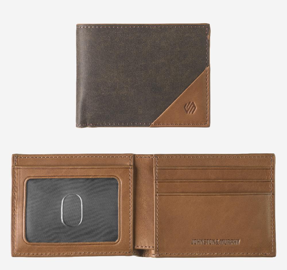 johnston & murphy Rhodes Billfold Wallet Brown/Tan Antique Cotton