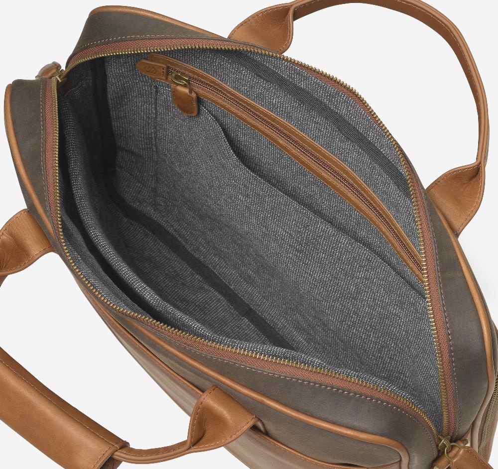 Johnston & Murphy Rhodes Briefcase Brown Antique Cotton/ Tan Full Grain