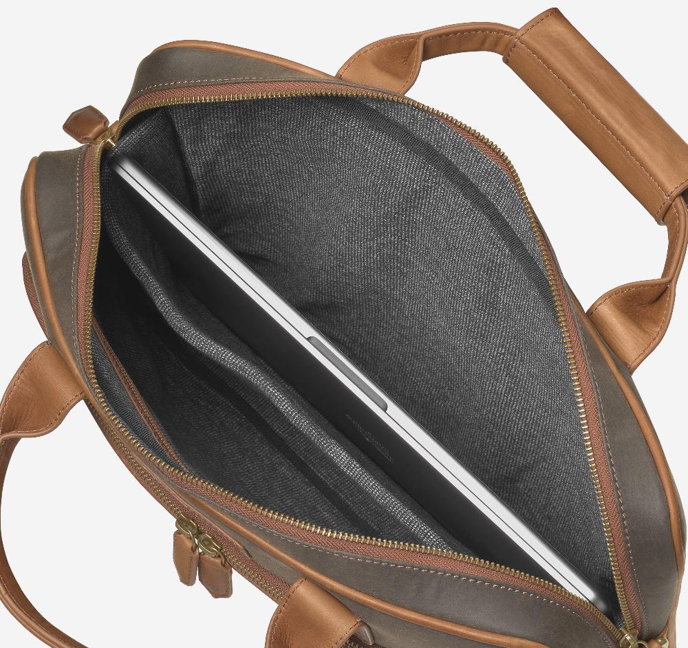 Johnston & Murphy Rhodes Briefcase Brown Antique Cotton/ Tan Full Grain