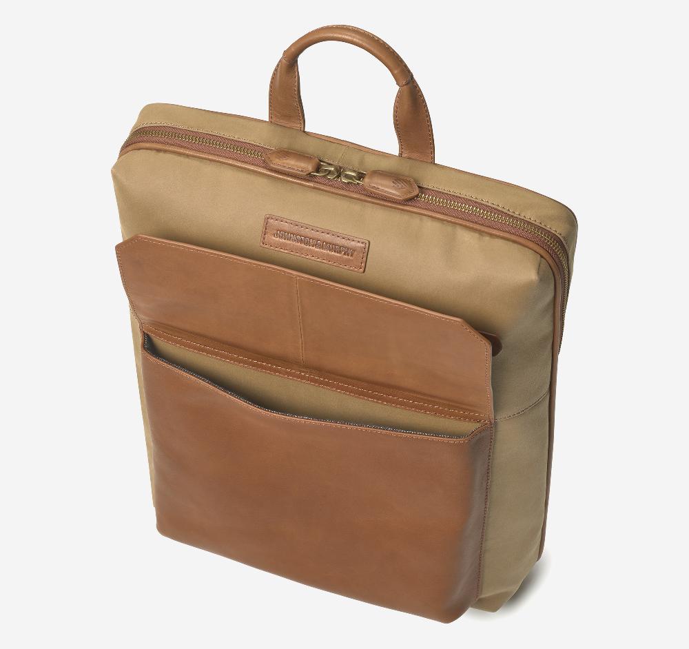 Johnston & Murphy Rhodes Commuter Backpack Camel Antique Cotton/Tan Full Grain