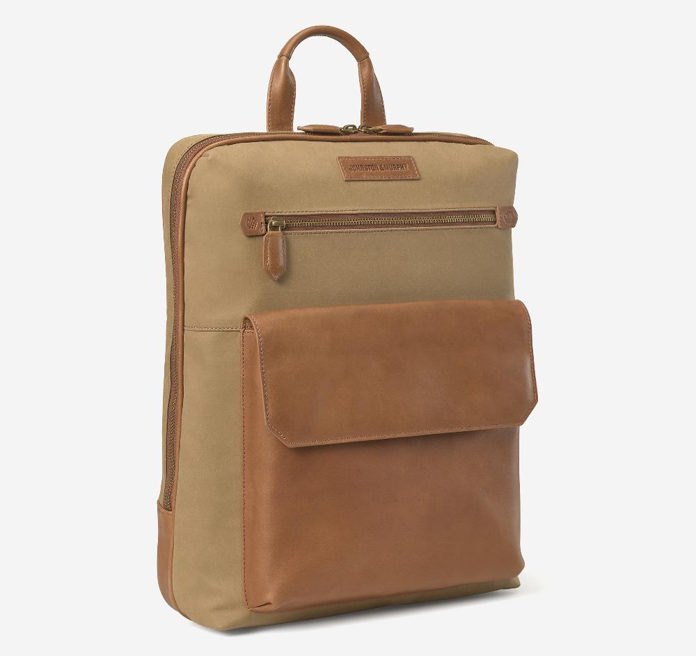 johnston & murphy Rhodes Commuter Backpack Camel Antique Cotton/Tan Full Grain