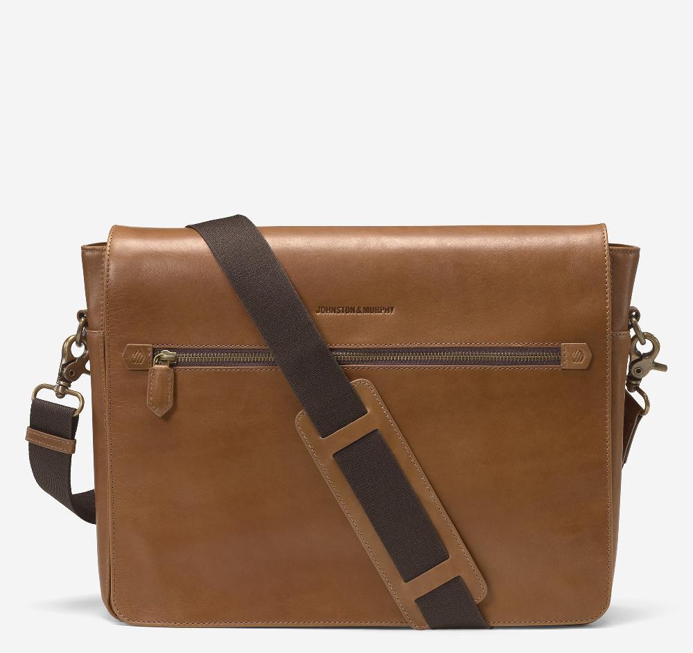 Johnston & Murphy Rhodes Messenger Bag Tan Full Grain