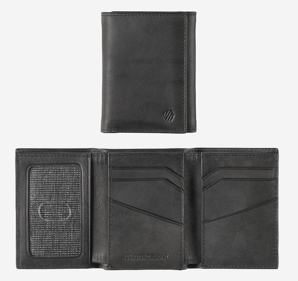 johnston & murphy Rhodes Trifold Wallet Black Full Grain