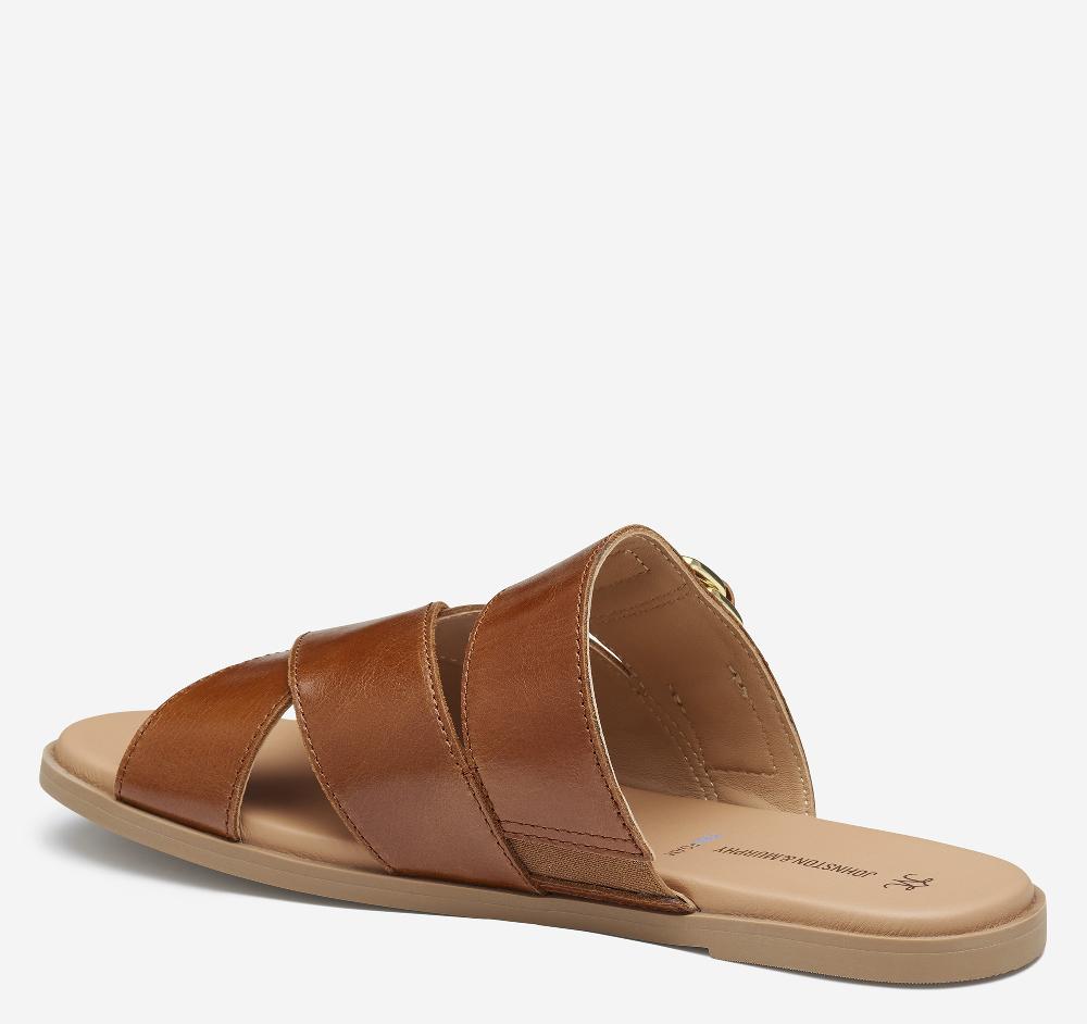 Johnston & Murphy Shayla Cross-Band Slide Cognac Calfskin