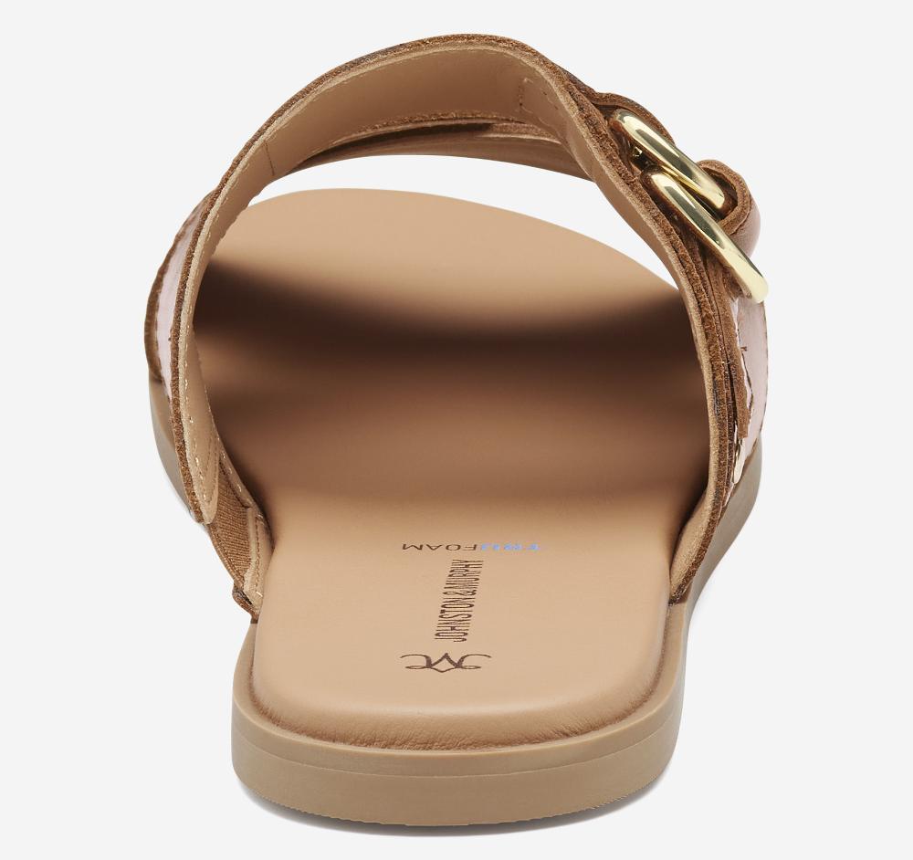 Johnston & Murphy Shayla Cross-Band Slide Cognac Calfskin