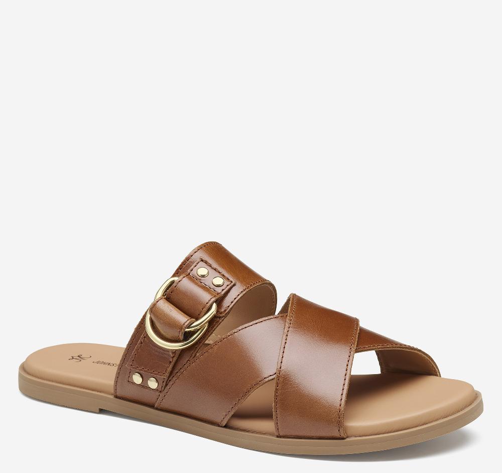johnston & murphy Shayla Cross-Band Slide Cognac Calfskin