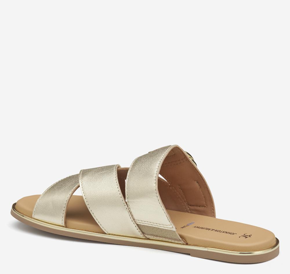 Johnston & Murphy Shayla Cross-Band Slide Gold Metallic Sheepskin