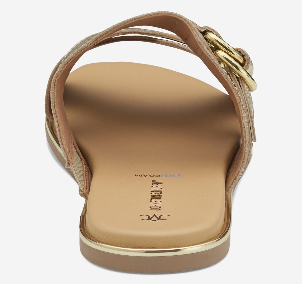 Johnston & Murphy Shayla Cross-Band Slide Gold Metallic Sheepskin