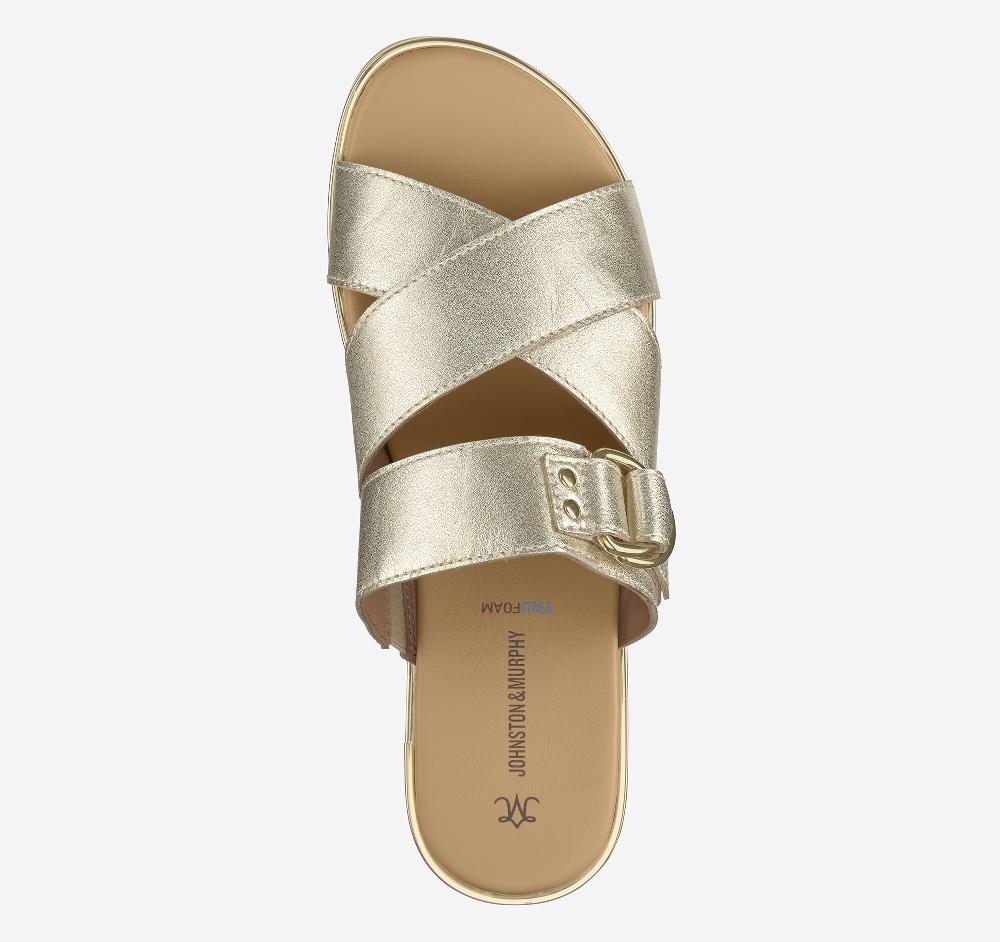 Johnston & Murphy Shayla Cross-Band Slide Gold Metallic Sheepskin