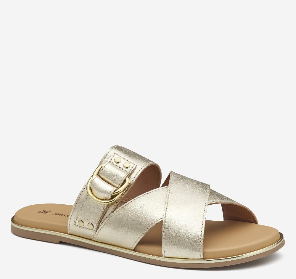 johnston & murphy Shayla Cross-Band Slide Gold Metallic Sheepskin