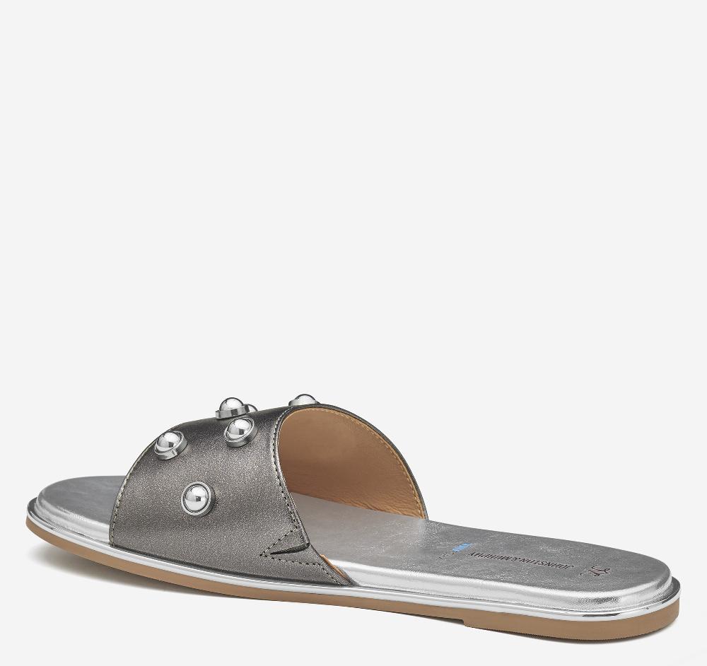 Johnston & Murphy Shayla Embellished Slide Pewter Metallic Sheepskin