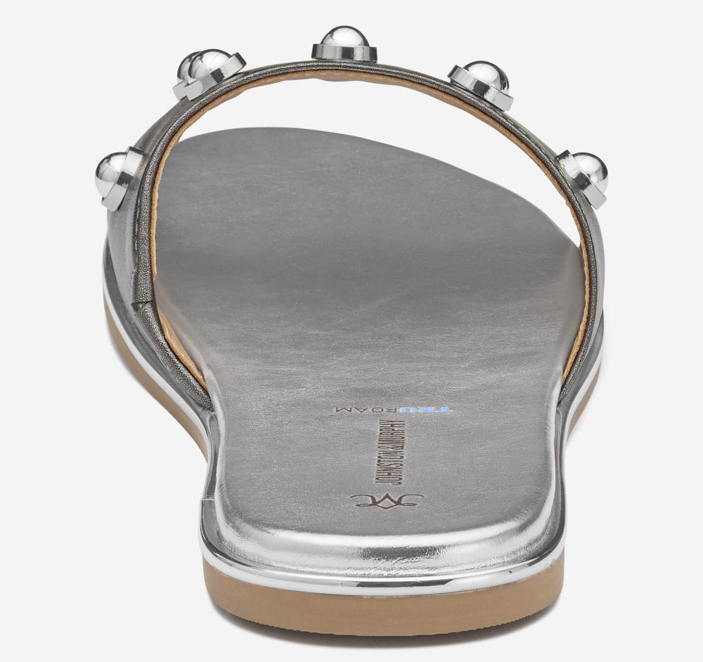 Johnston & Murphy Shayla Embellished Slide Pewter Metallic Sheepskin