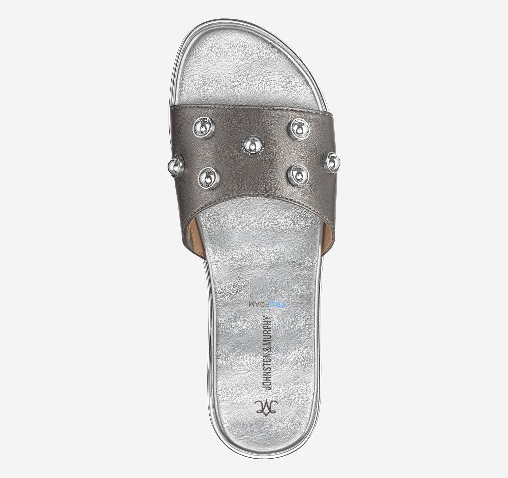 Johnston & Murphy Shayla Embellished Slide Pewter Metallic Sheepskin