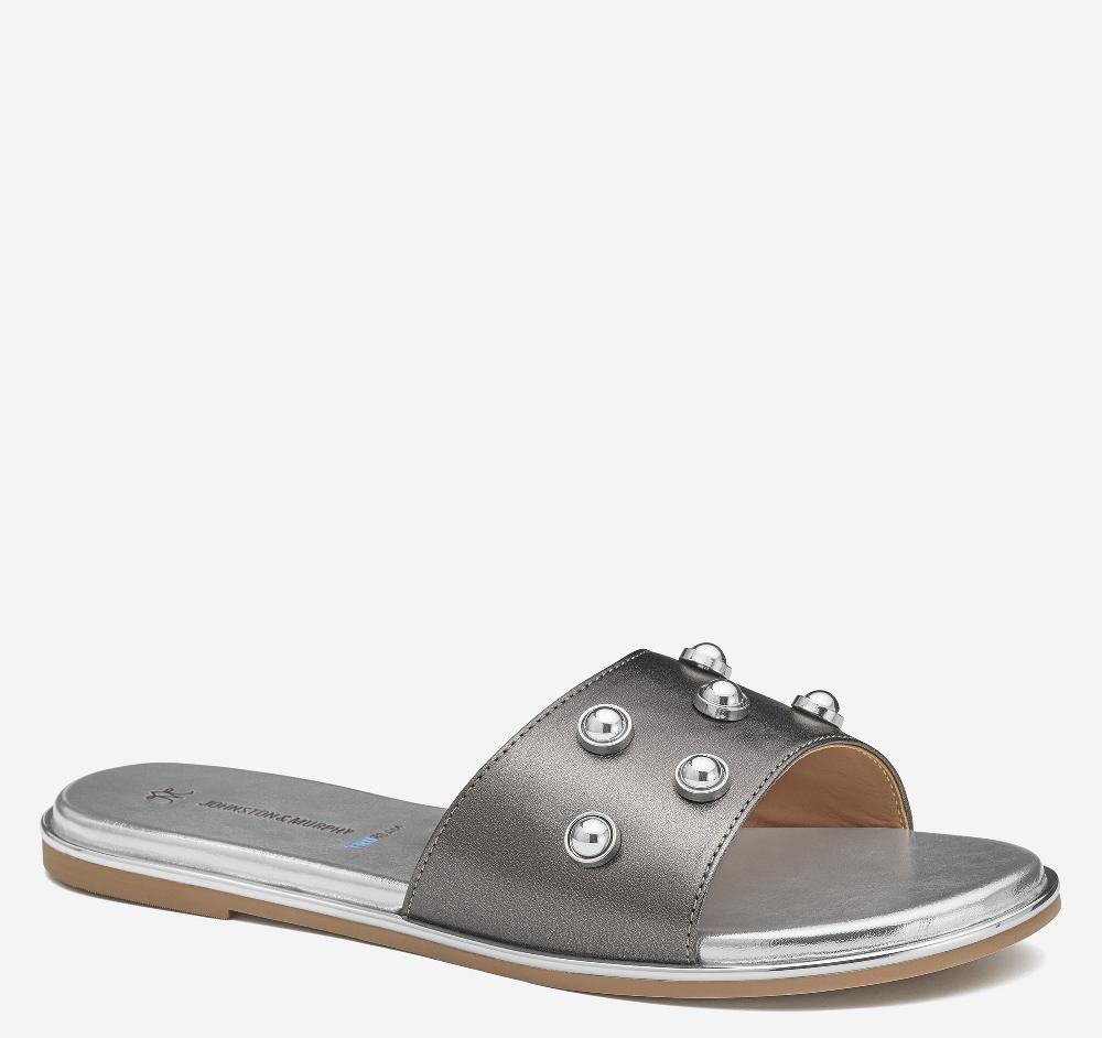 johnston & murphy Shayla Embellished Slide Pewter Metallic Sheepskin