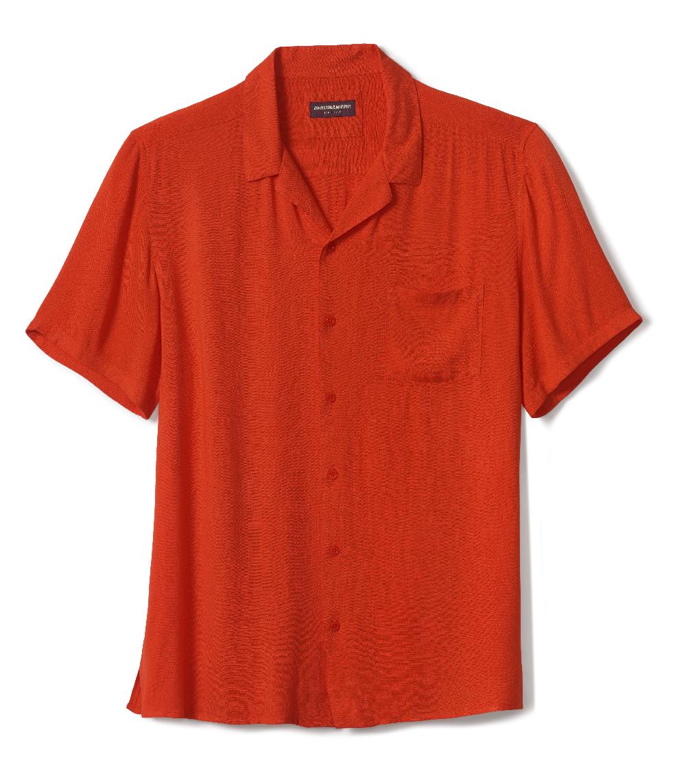 Johnston & Murphy Short-Sleeve Camp Shirt Coral Solid