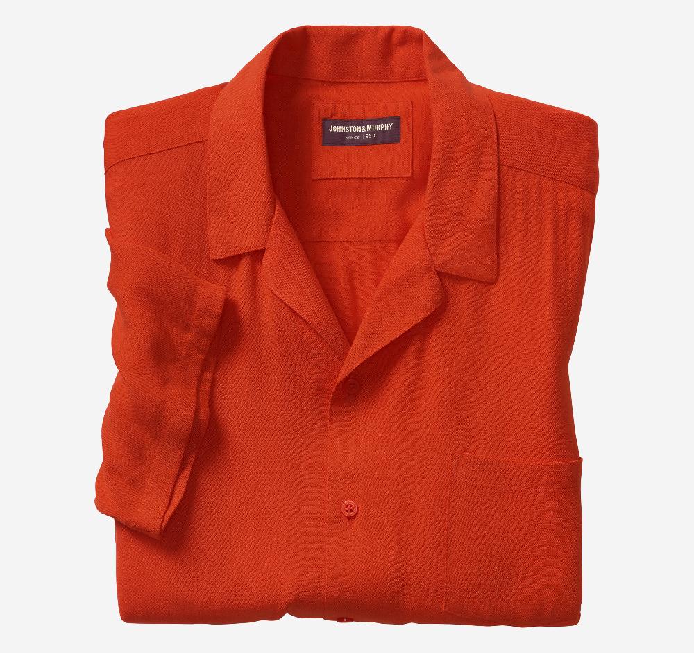 johnston & murphy Short-Sleeve Camp Shirt Coral Solid