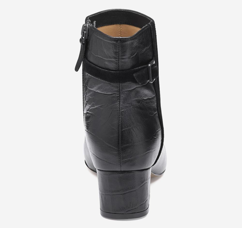 Johnston & Murphy Sienna Belted Bootie Black Nappa Leather/Italian Croc-Embossed Sheepskin