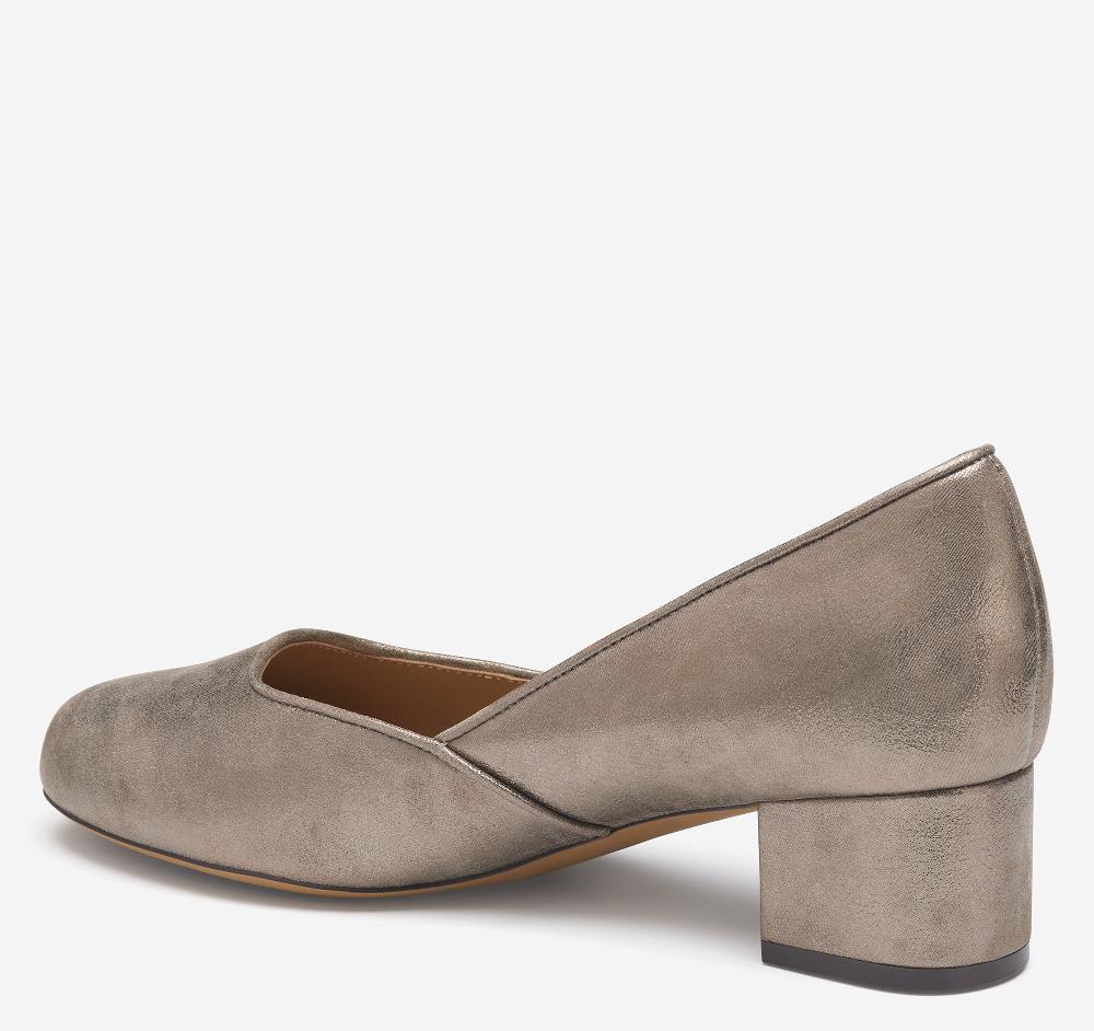 Johnston & Murphy Sienna Pump Taupe Italian Metallic Kid Suede