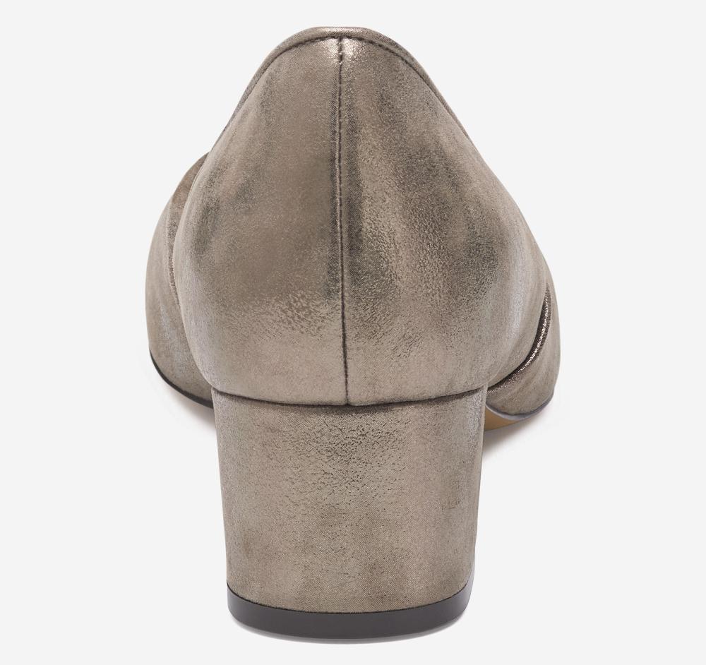 Johnston & Murphy Sienna Pump Taupe Italian Metallic Kid Suede