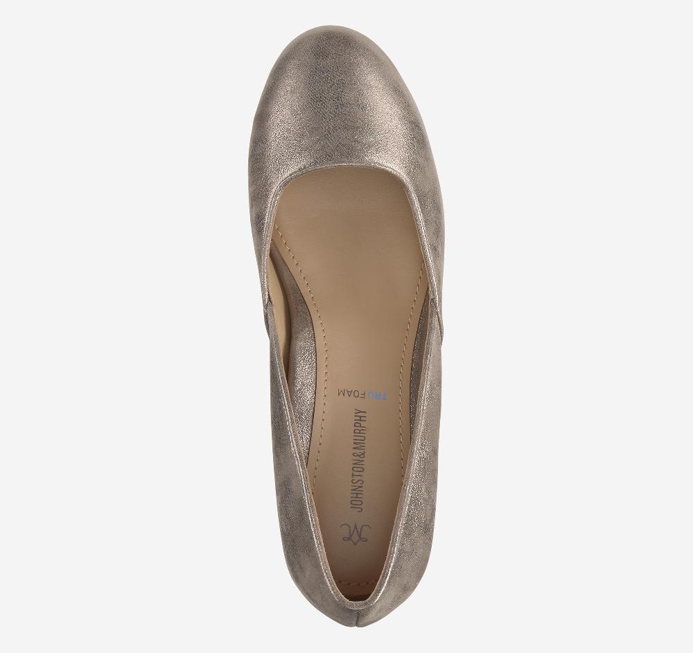 Johnston & Murphy Sienna Pump Taupe Italian Metallic Kid Suede